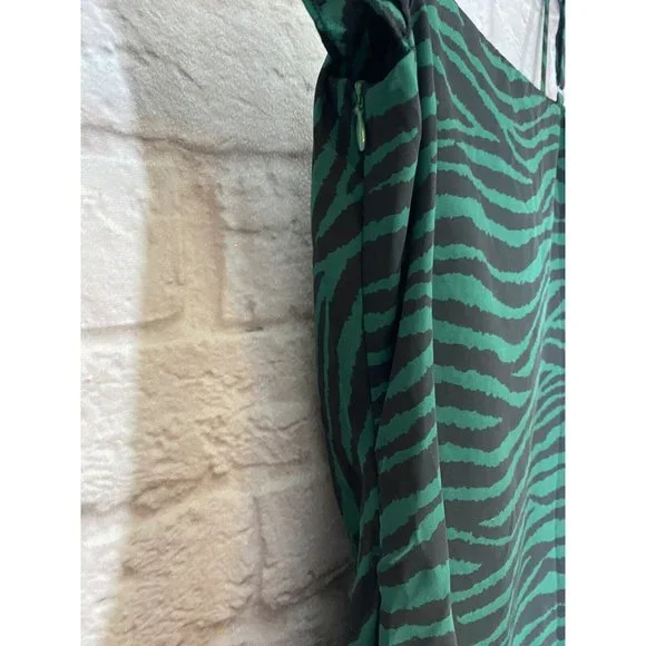 NEW Nasty Gal We'll See you Cowl Zebra Mini Dress 6 Green Black Polyester 9274 - Picture 6 of 9